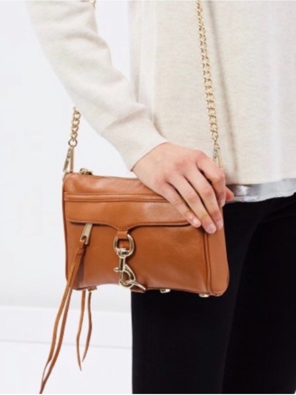 Rebecca Minkoff Mac Leather Crossbody Bag in Cognac with Gold Hardware